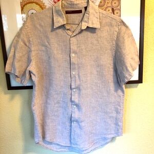 Perry Ellis Linen Beige Short Sleeve Button Shirt L